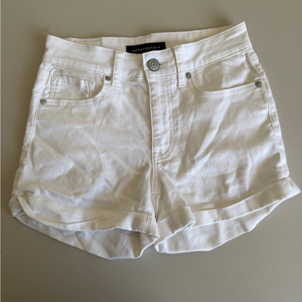 Aeropostale White Denim High Rise Midi Jean Shorts size 2